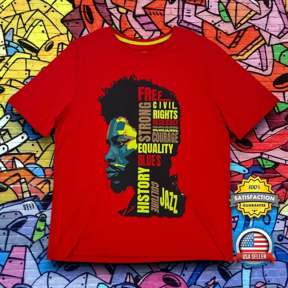 Juneteenth Black History MENS LARGE T-Shirt Red Civil Rights Equality Jazz NWT